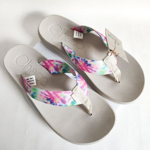 New Chaco Flip Flops Tie Dye Chillos Colorful Womens Size 8 NWT Comfort Sandals - Picture 8 of 14